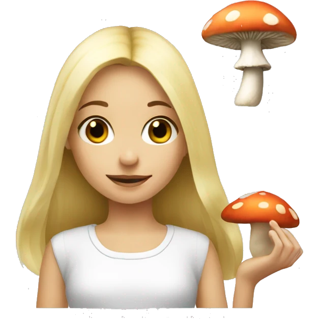 blonde girl with mushroom emoji