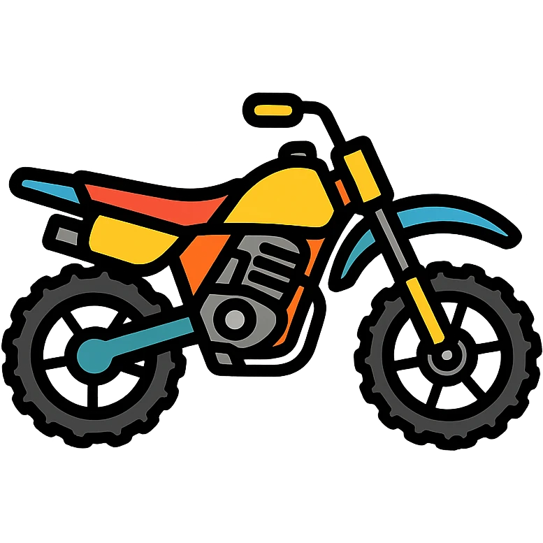 125cc dirtbike, side view, dynamic, detailed, suitable for an icon, lineal color icon with black outlines emoji