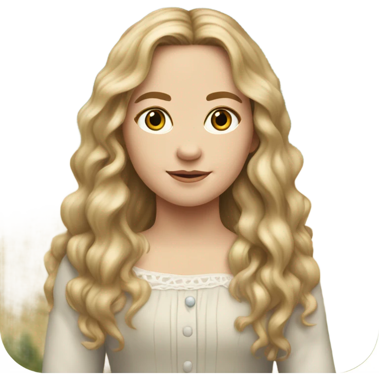 Mary Ingalls with long wavy  blonde hair pretty and detailed and realistic emoji