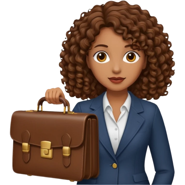 brown curly/wavy haired woman holding a briefcase  emoji