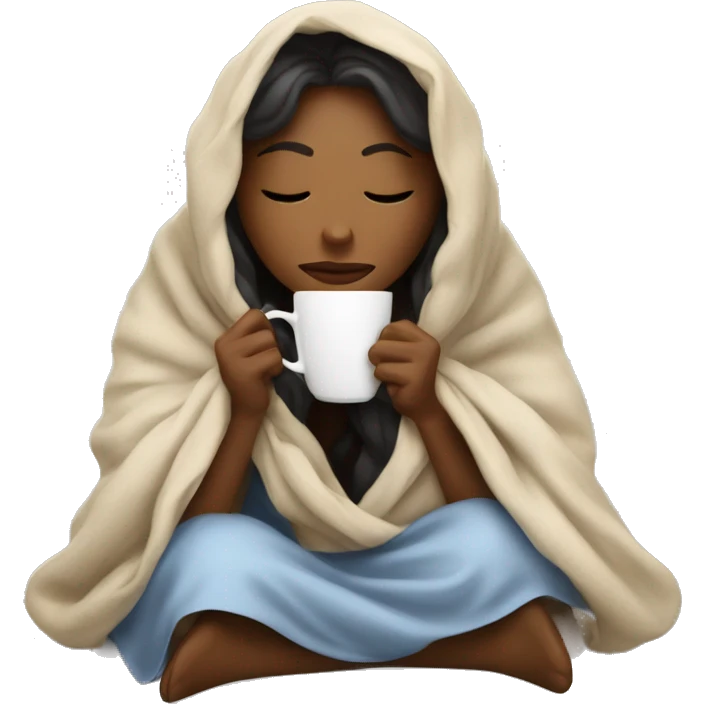 Blinde woman inside a blanket sipping coffee eyes closed emoji
