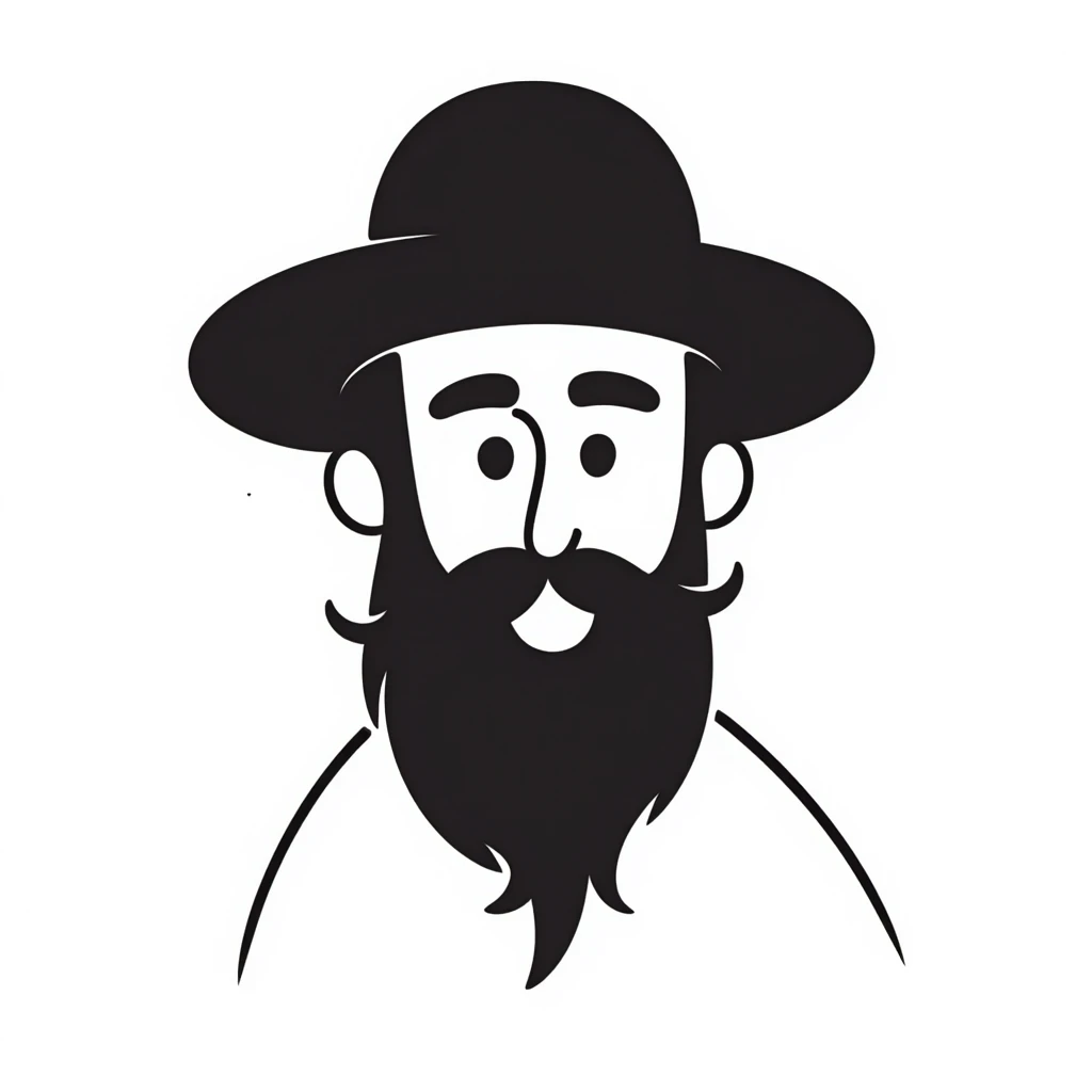 hand-drawn doodle of a Jewish Haredi man with black hat, beard, and payot, simple lines emoji