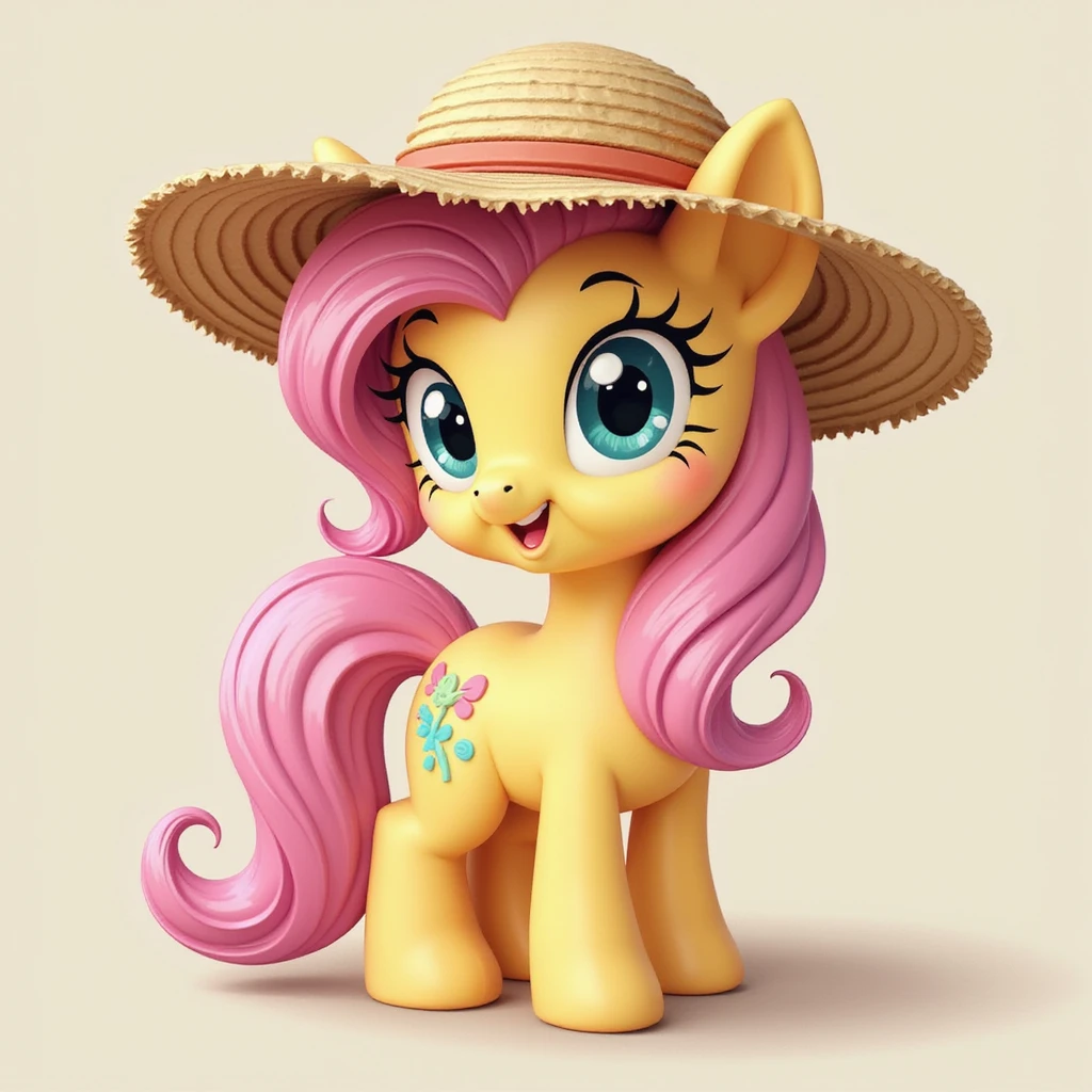 Fluttershy in a realistic style, wearing a sunhat, transparent background emoji