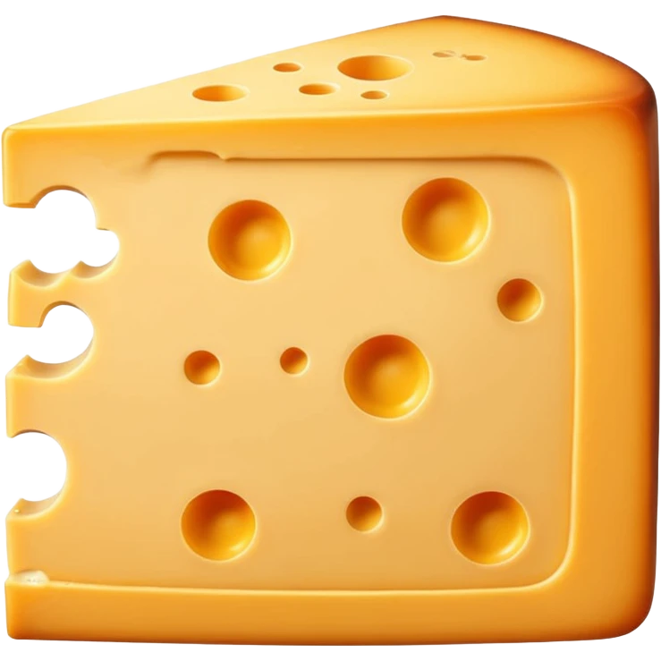 3D cartoon wedge of cheese with slightly smoother surface and one fewer hole, same size and shape, Memoji-style. emoji