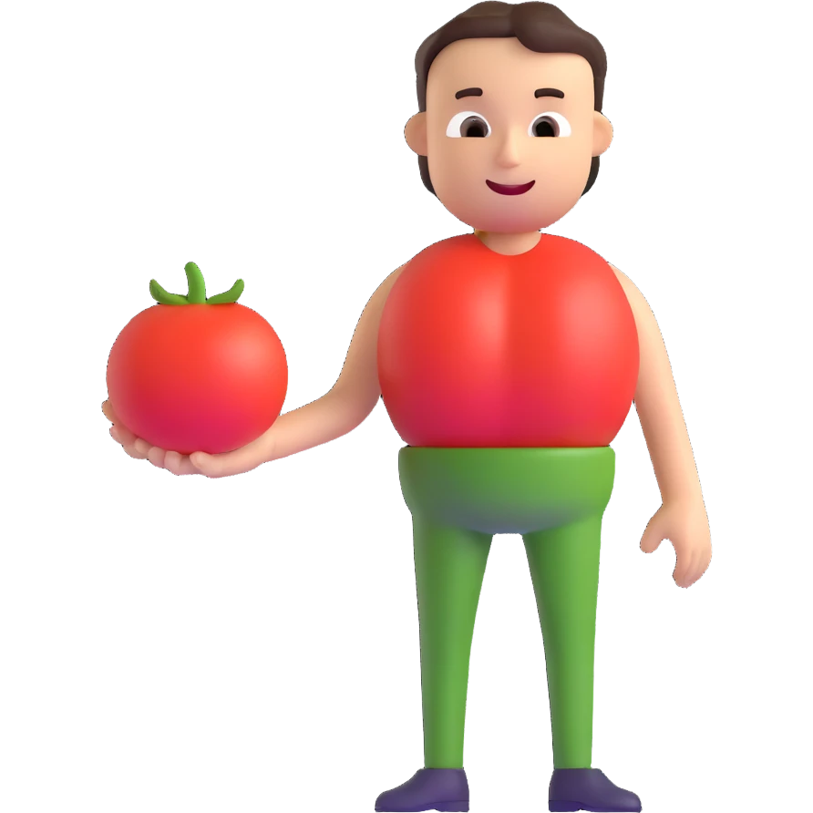 man with tomato replacing his midsection emoji