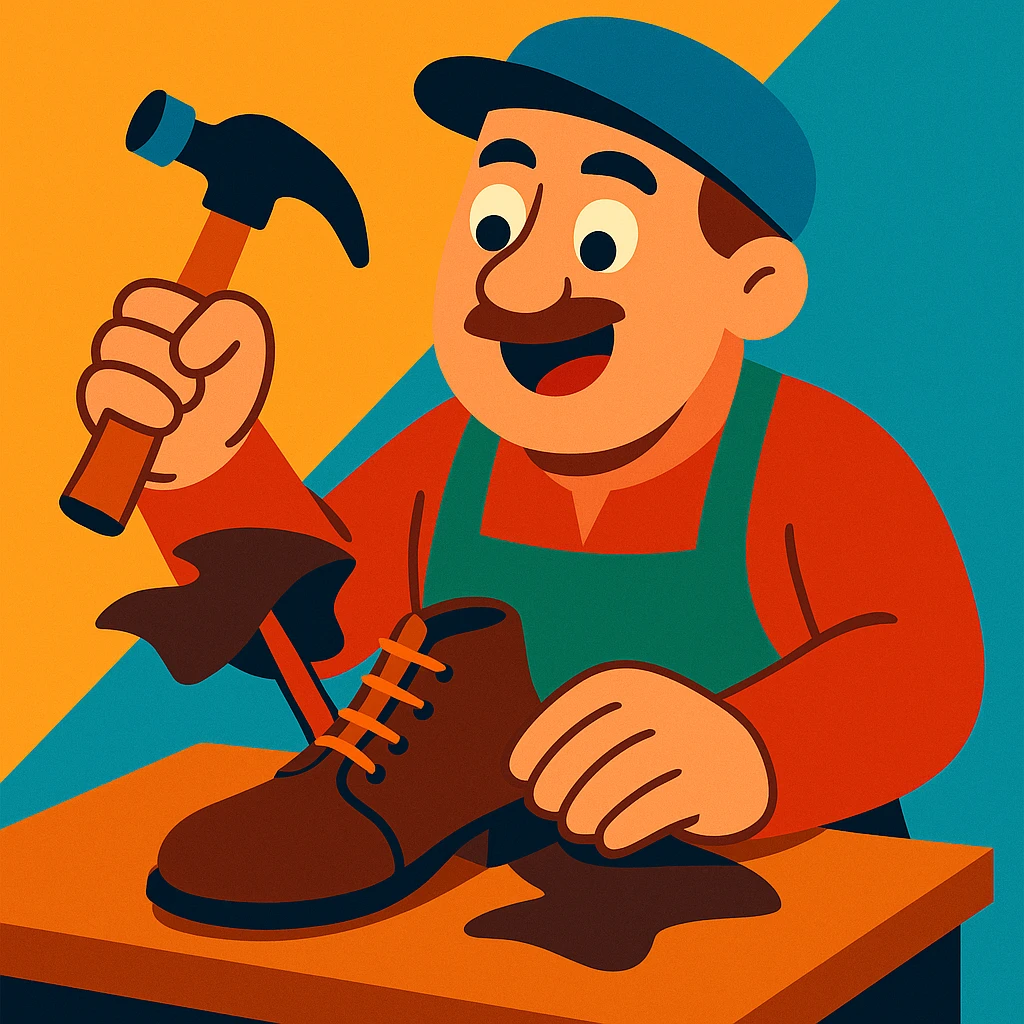 shoemaker with a hammer and leather, vibrant toon style emoji