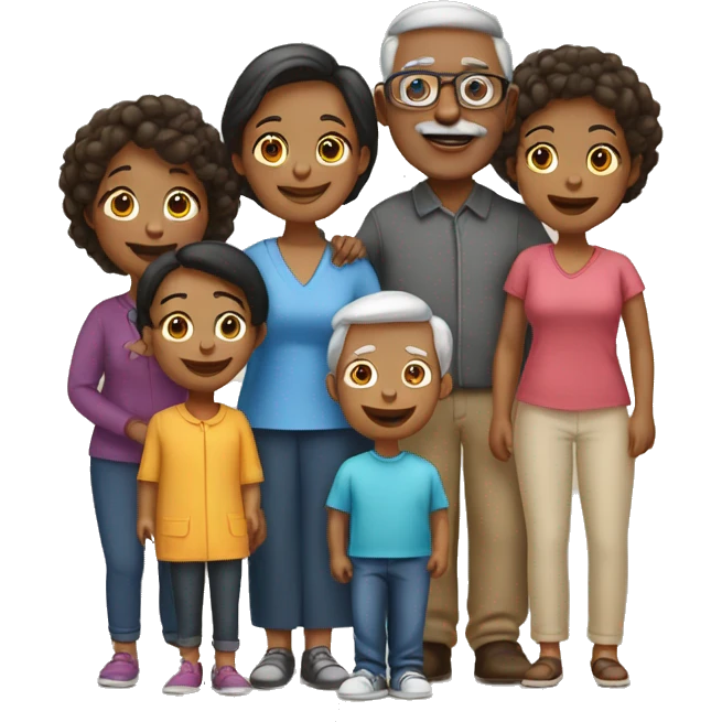 Family of 8, two grandparents, aunt, mom, dad, 3 daughters emoji