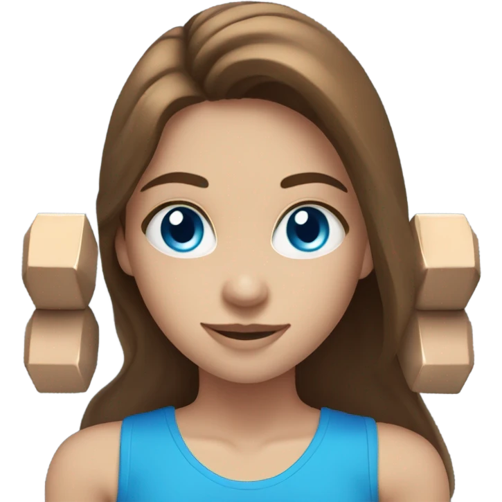 girl with long brown hair,  bright blue eyes, lifting weights emoji