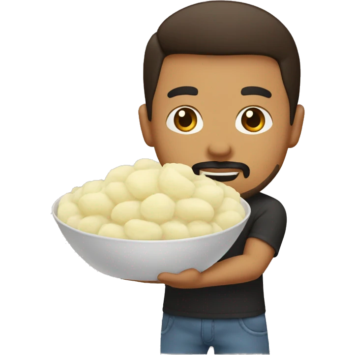 latino guy with goatee and ponytail holding mashed potatoes emoji