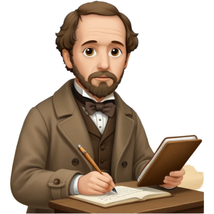 Charles Dickens writing near the seashore emoji