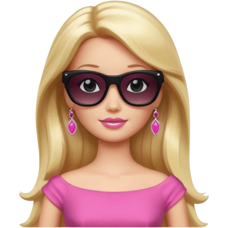 barbie with long blonde hair wear black sun glasses, pink dress emoji