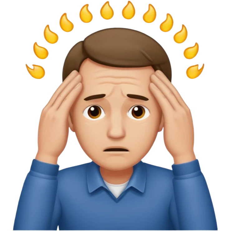An overwhelmed man touching his forehead with his hands emoji