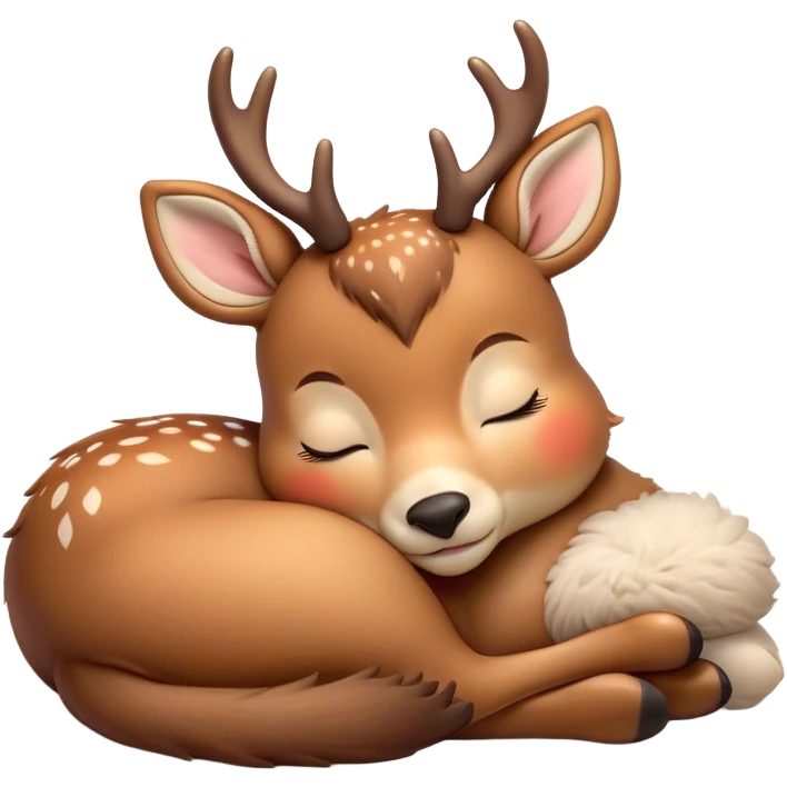 Meme-Worthy Cute Sleeping Deer Portrait Emoji, Head resting peacefully with a contented smile, showcasing a delicate, slender build and a luxuriously soft Fur, eyes shut in a serene, restful nap, Simplified yet hilariously adorable features, highly detailed, glowing with a soft, drowsy light, high shine, relaxed and utterly lovable, stylized with an air of playful laziness, bright and heartwarming, soft glowing outline, capturing the essence of a comically sleepy deer, so meme-worthy it feels like it could instantly become the next viral sensation of adorable woodland slumber! emoji