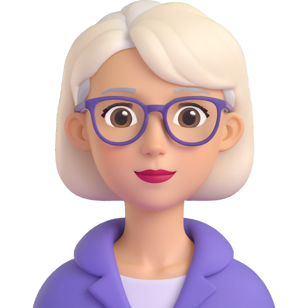 emoji of a slim woman with very short gray-blond hair, wearing glasses emoji