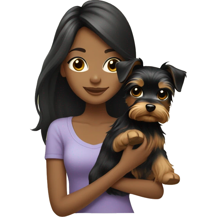 Black long hair light tan girl with yorkie puppy emoji