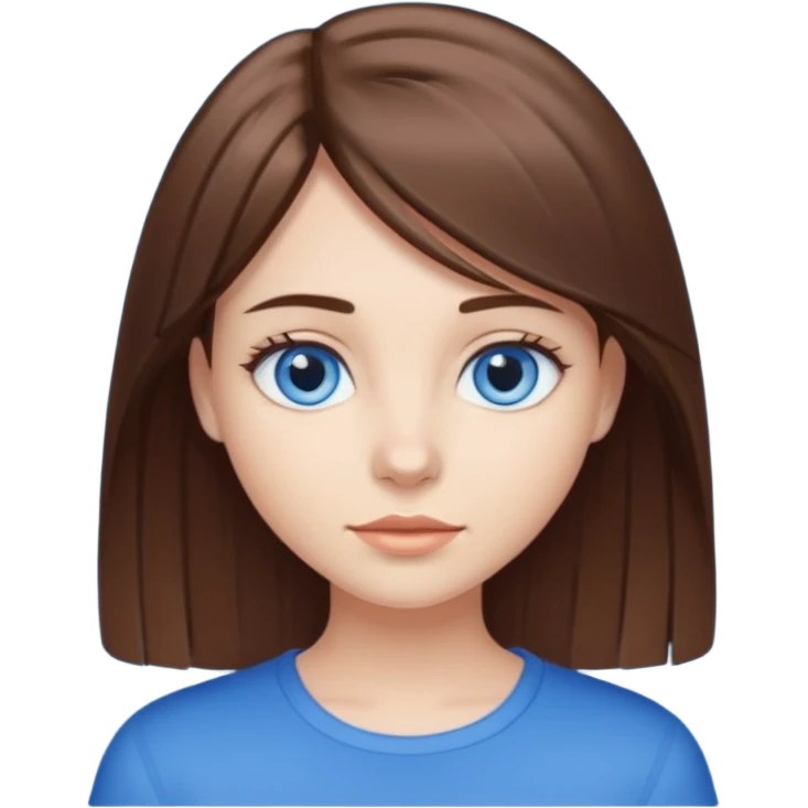 a girl with medium straight brown hair blue eyes  emoji