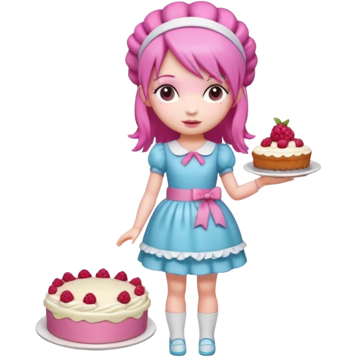 Isolated detaile illustration modern raspberry torte doll figurine full body with pink hair and a hairband standing emoji