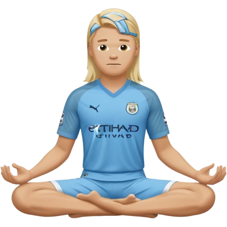 Erling Haaland long hair doing the lotus position Manchester city  emoji