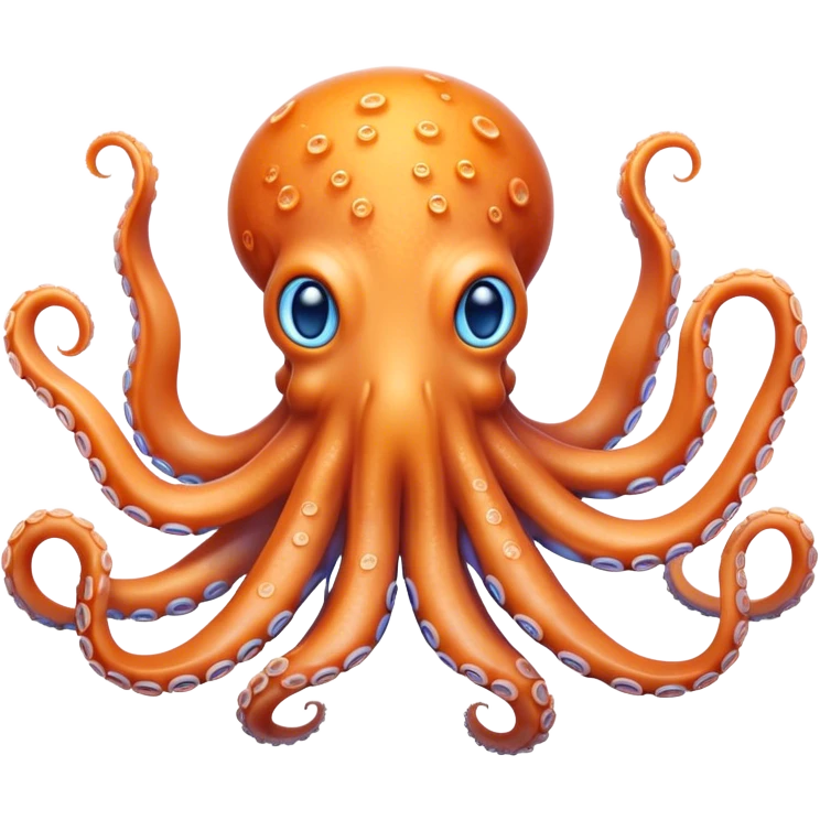 Cinematic Noble Octopus Portrait Emoji, Poised and enchanting, with a light orange body adorned with vibrant blue rings and eight delightfully curling arms with gentle suckers, large sparkling eyes exuding warmth and playfulness, Simplified yet charmingly expressive features, highly detailed, glowing with a soft, magical underwater radiance, high shine, intelligent and irresistibly cute, stylized with an air of whimsical marine enchantment, focused and fluid, soft glowing outline, capturing the essence of a watchful and endearing octopus that appears ready to float out of the screen with delightful charm! emoji