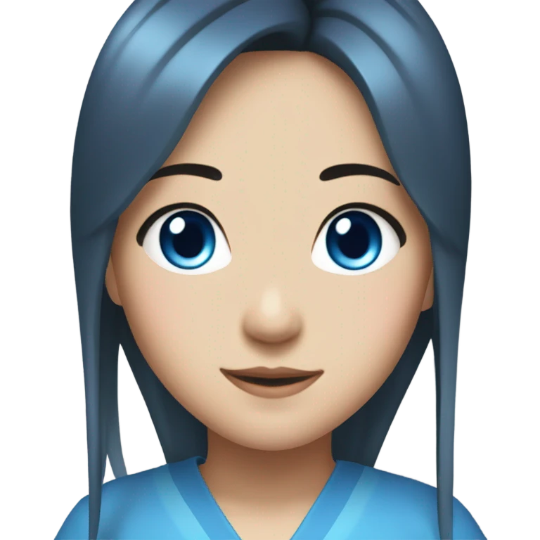 Japanese girl with black hair and blue side burns, dark blue eyes pretty emoji