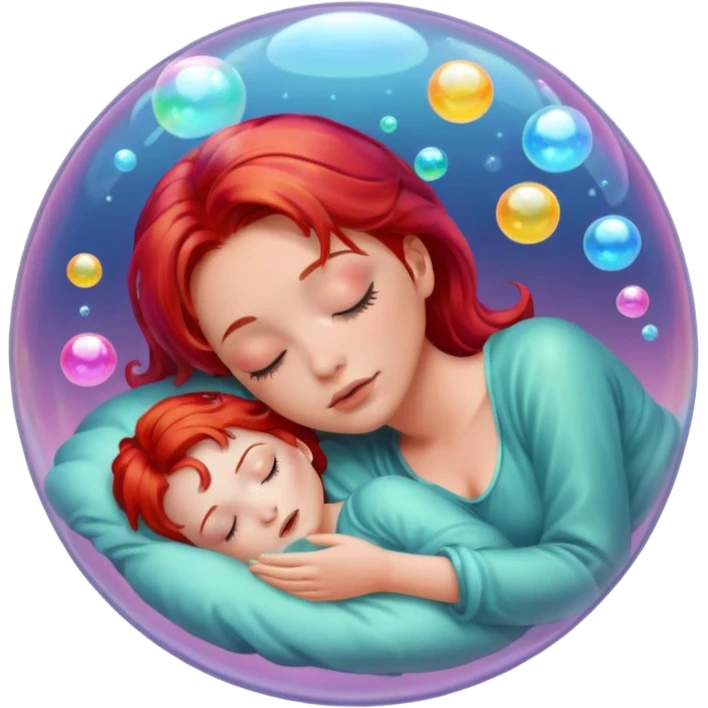 soap bubble with sleeing woman inside red hair emoji