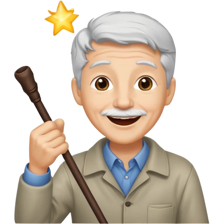 A grey-haired fan with cane in hand, cheering loudly with youthful spirit. emoji