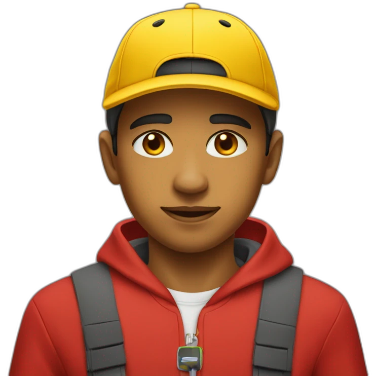 Morocho boy in red attire with a yellow Nike cap 🌟. emoji
