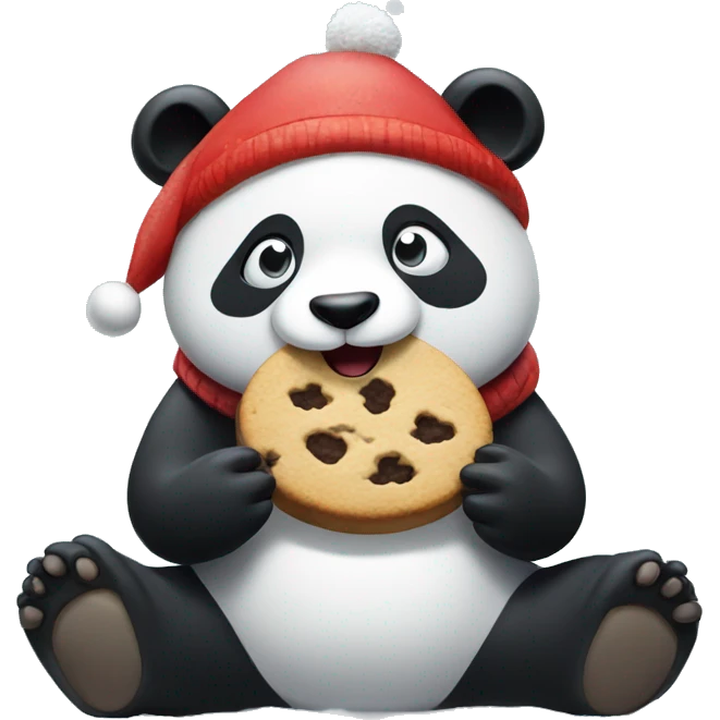 panda eating a cookie on a snowy christmas day emoji