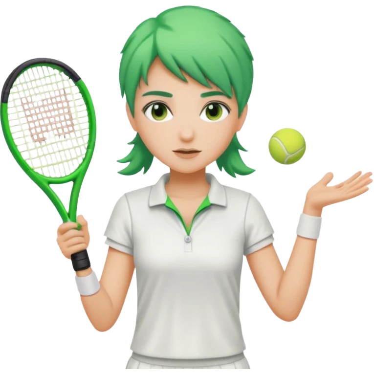 female, green haired, white clothes, tennis player emoji