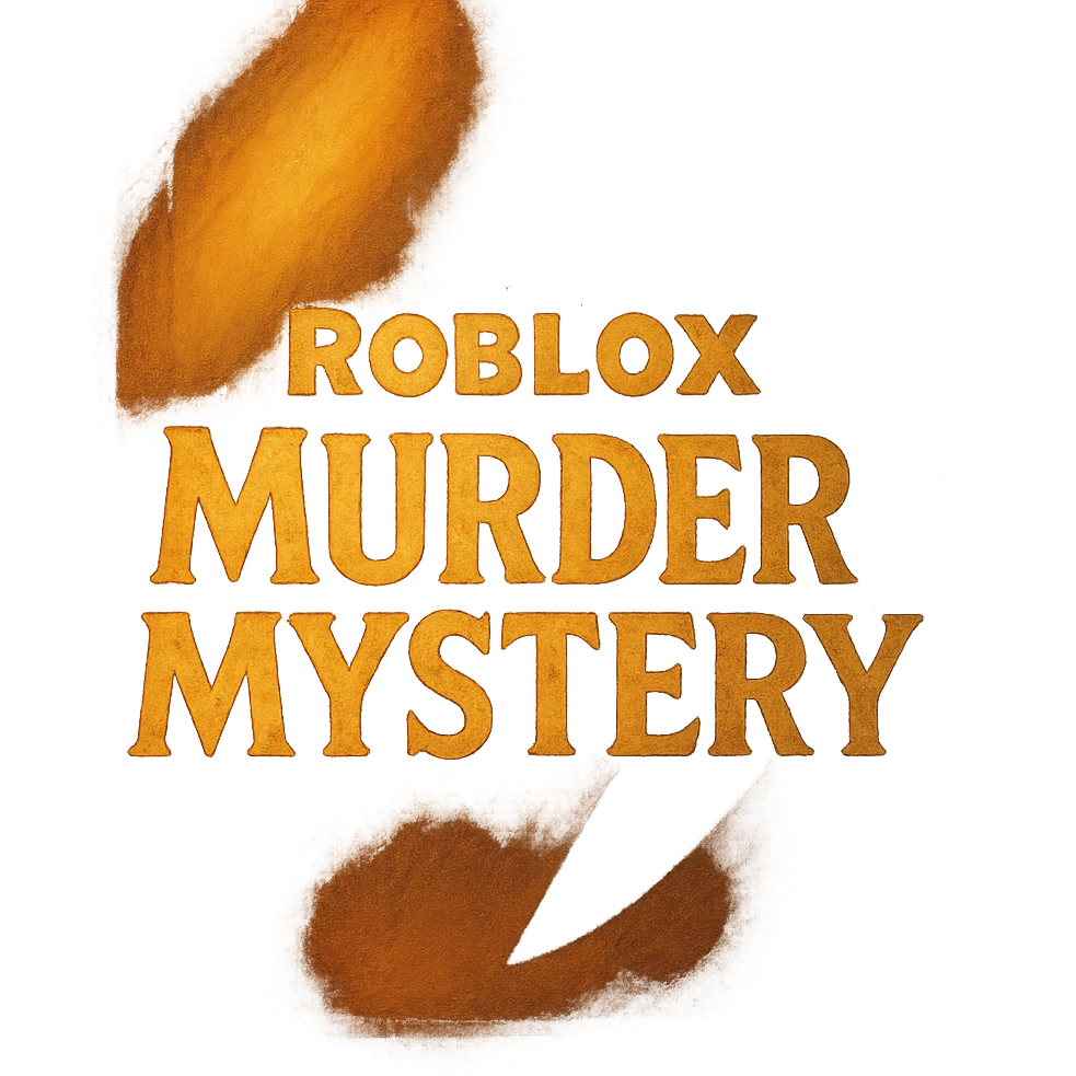 Roblox Murder Mystery logo with dramatic lighting, knife silhouette, ghibli style emoji