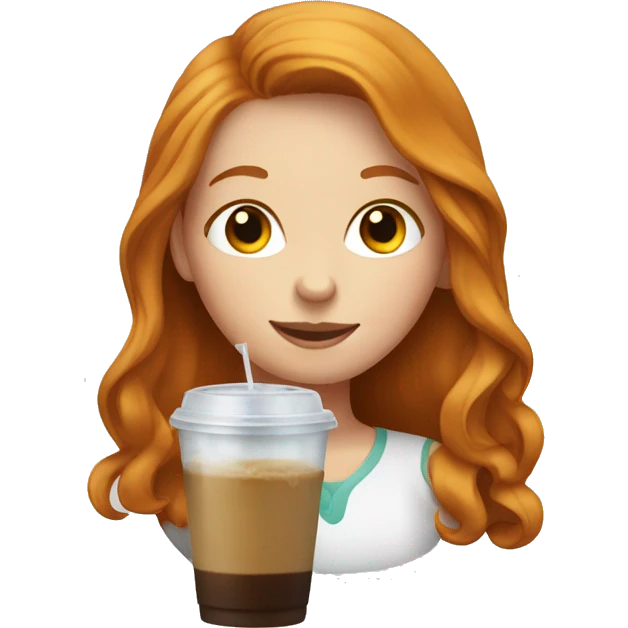 ginger girl with long hair and an iced coffee emoji