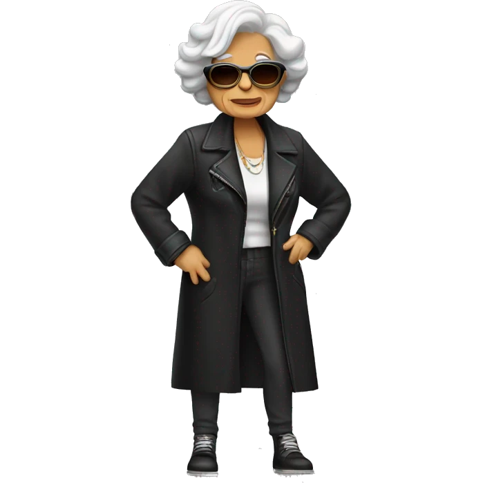 stylish rocker elderly woman making 🤘 emoji