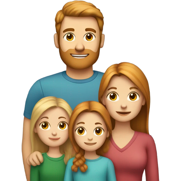 Family of 3 people : one Brown hair dad , one brown hair mom , one blond little daughter and a ginger cat christmas edition  emoji