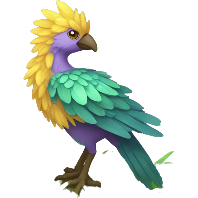 Colorful earthly muddy fresh Cool Cute Fantasy legendary swampy tree-jungle-bird plant-grass-type-Dendro-avian Fakemon full body emoji