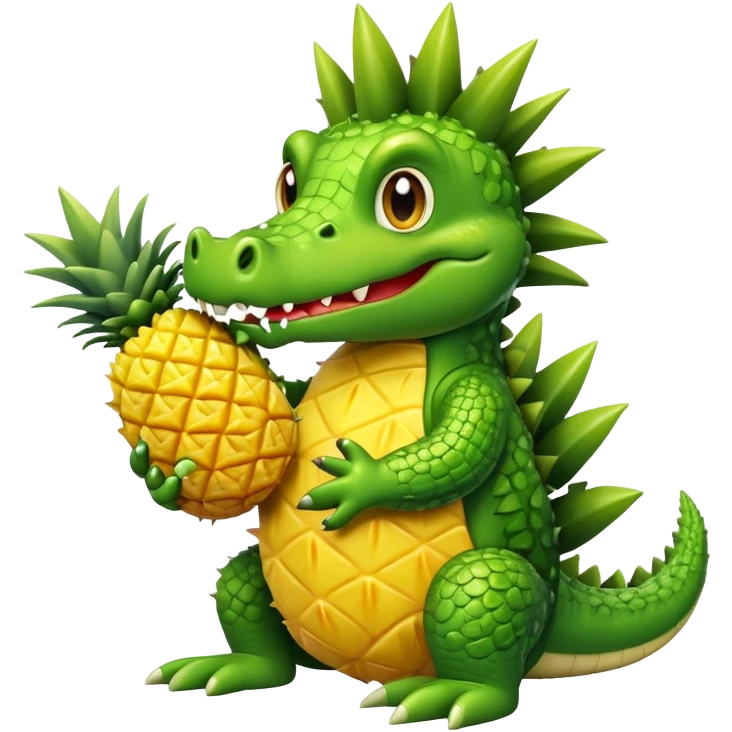 Cute crocodile eating a pineapple emoji