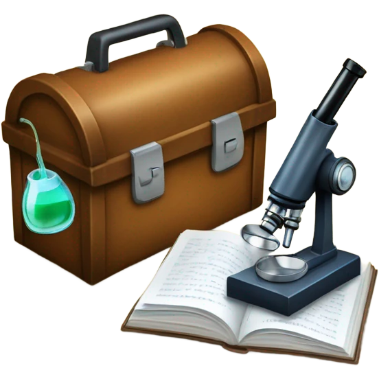 toolbox for scientist with a book, glasses, microscope emoji