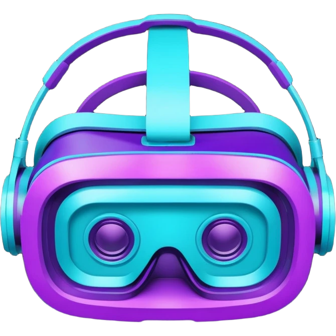 glowing neon VR headset, purple and cyan color emoji