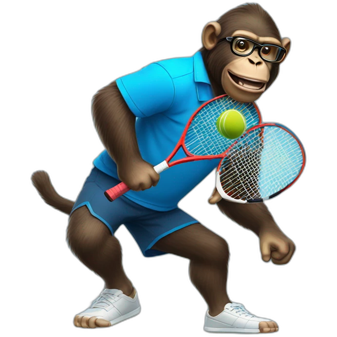 ape playing tennis in blue shirt with glasses emoji