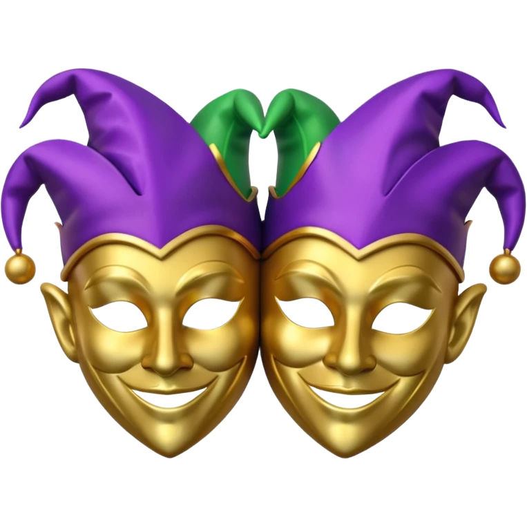 2 jesters masks for mardi gras in purple gold and green like the apple emoji emoji