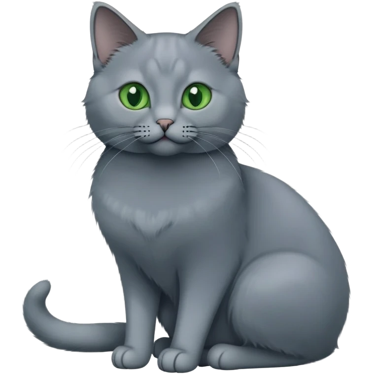 Russian blue cat sitting up with green eyes. Greyish blue fur emoji