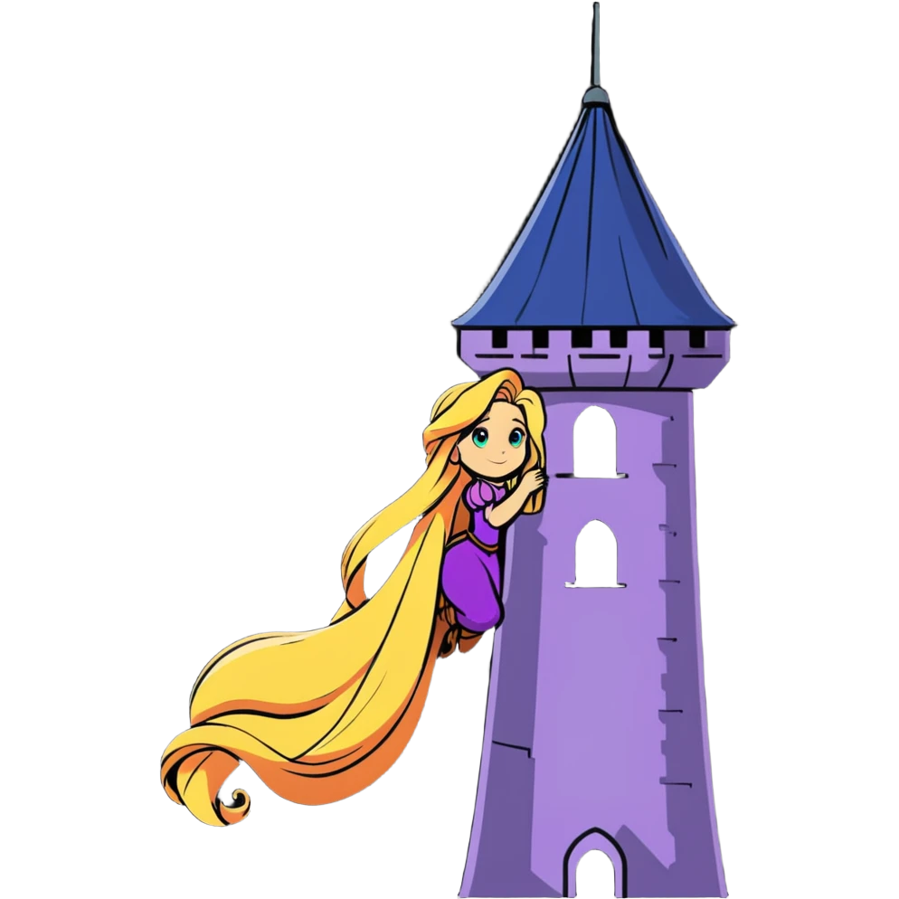 Rapunzel letting down her hair from a tower emoji