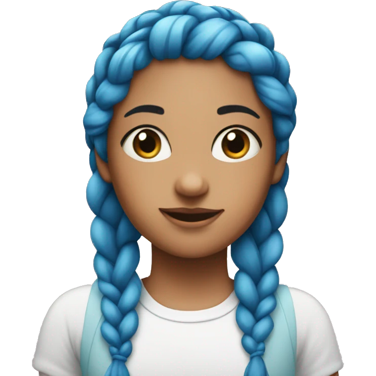 A girl with blue braided hair and pink eyes emoji