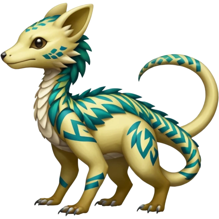  beautiful shiny patterned marked handsome gorgeous aesthetic colorful vibrant Vernid-Trico-species-Wickerbeast-Gremz-Fakemon-creature by LiLaiRa, 4 legs, 1 tail, random markings, (full body) emoji