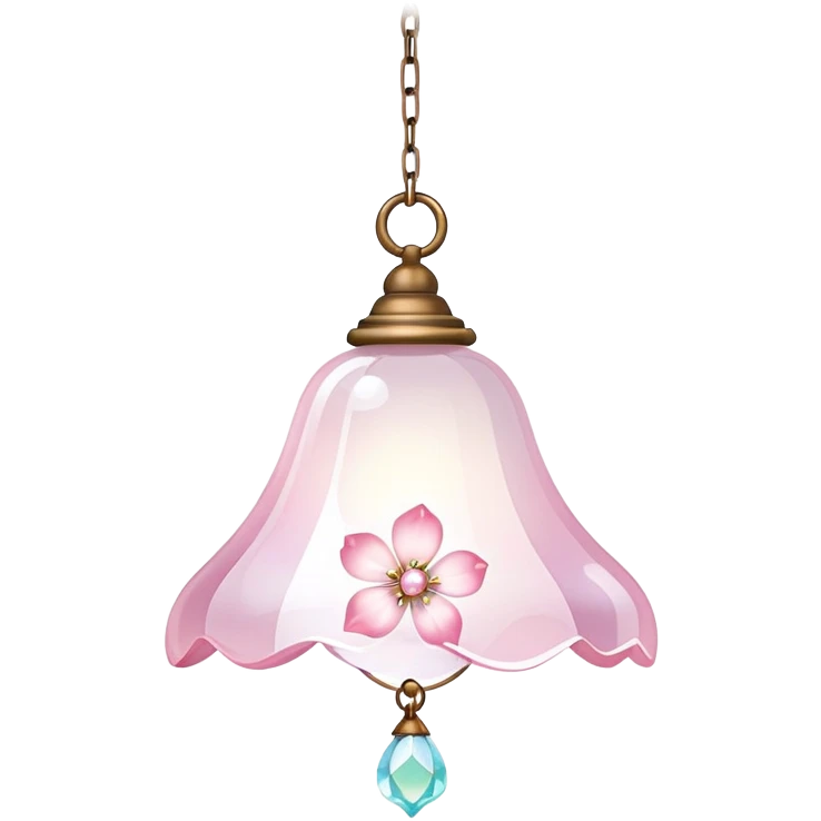 Hanging Iridescent pastel pink sakura crystals white-pearly suncatcher with bell LAMP emoji