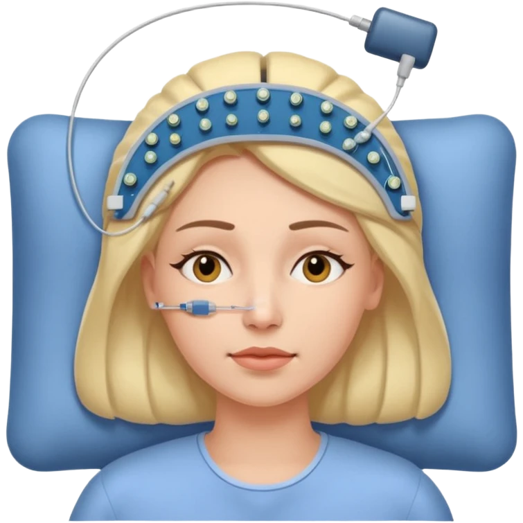 woman polysomnography sleep test with electrodes attached to head emoji