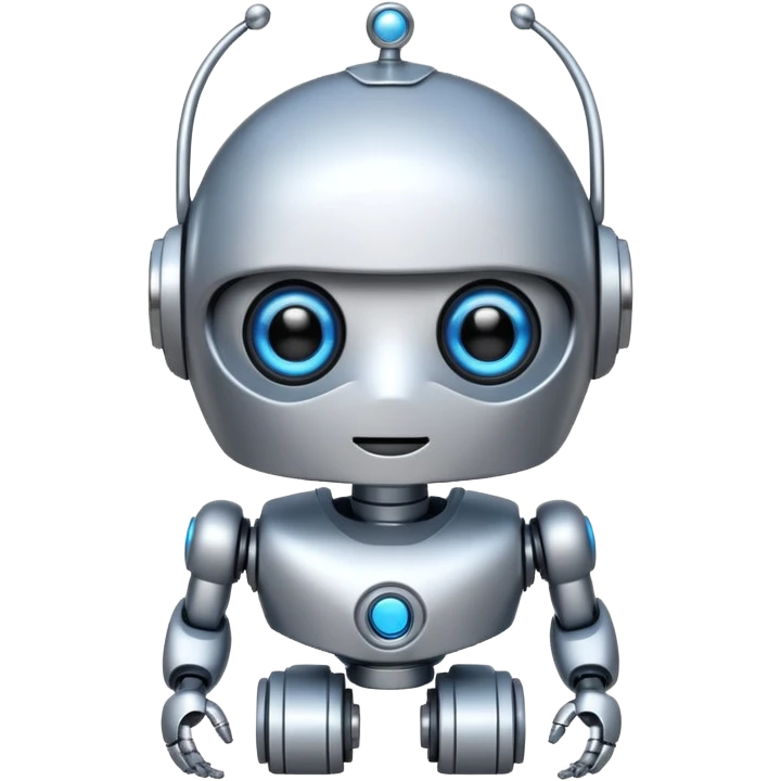 Mini robot, with blue eyes and elements, and silver emoji
