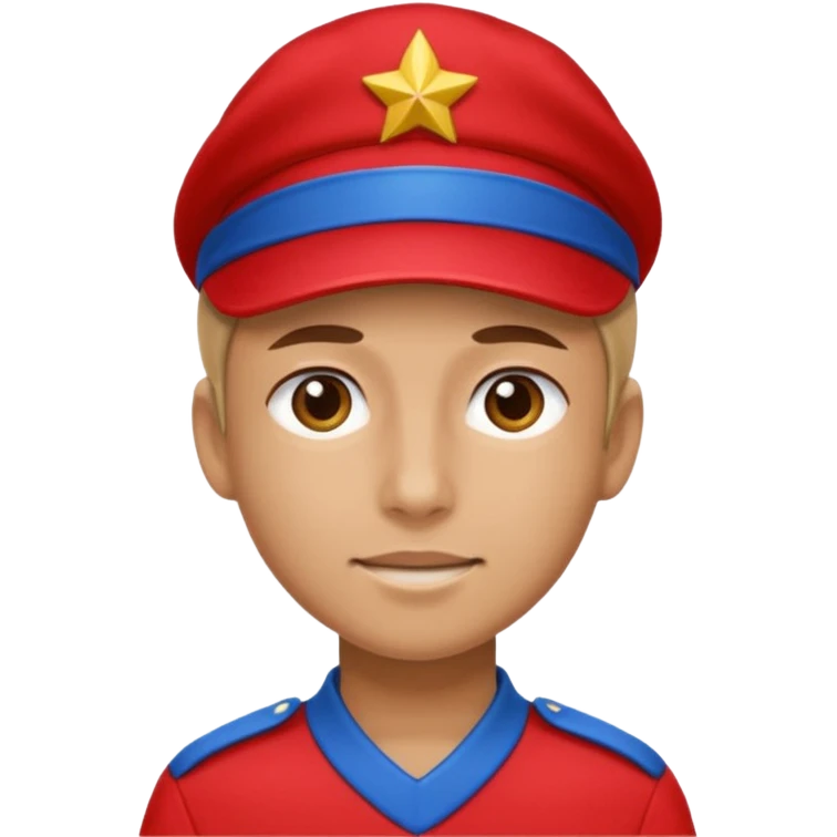 Vendeur comptoir habiller en rouge portant une casquette bleu emoji