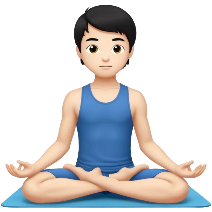 garoto de 17 anos, pele clara, cabelo liso preto médio, fazendo yoga  emoji