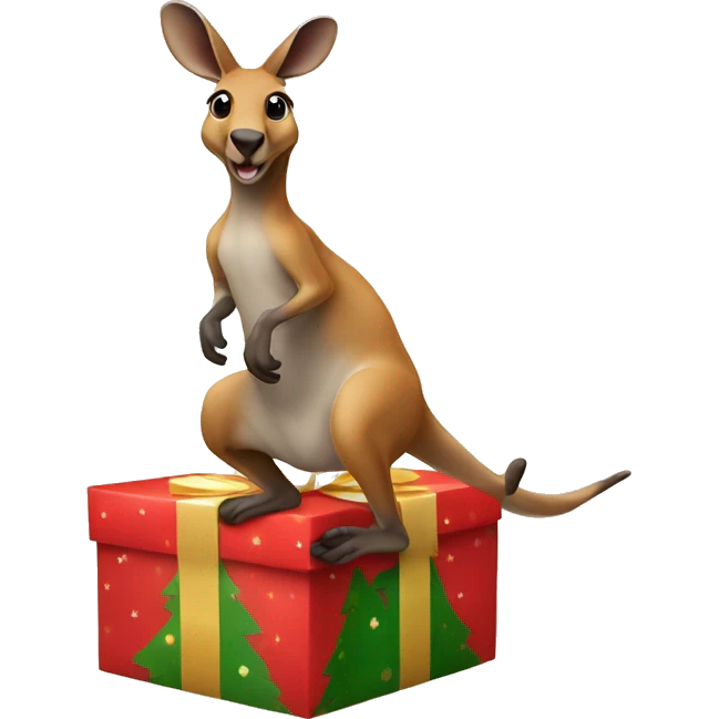 A kangaroo jumping out of a Christmas present  emoji