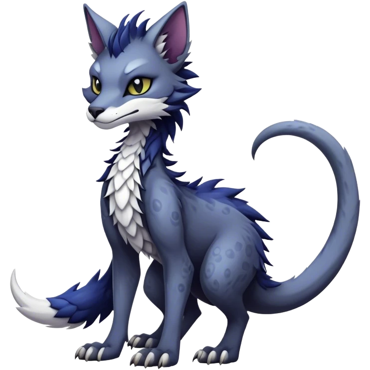 Kawaii dark edgy fantasy feline-vernid-sergal-fursona animal creature with a tufted tail full body with intricate markings  emoji